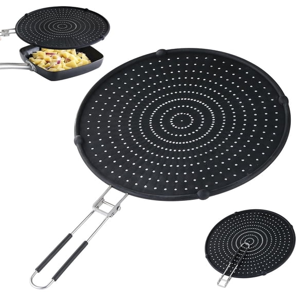 1 Pack Splatter Screen for Frying Pan - GIXUSIL 13 inch Stainless Steel Grease Splatter Guard - Cover Oil Splash for Sizzling Bacon, Cooking Fried Chicken or Popcorn with Folding Handle