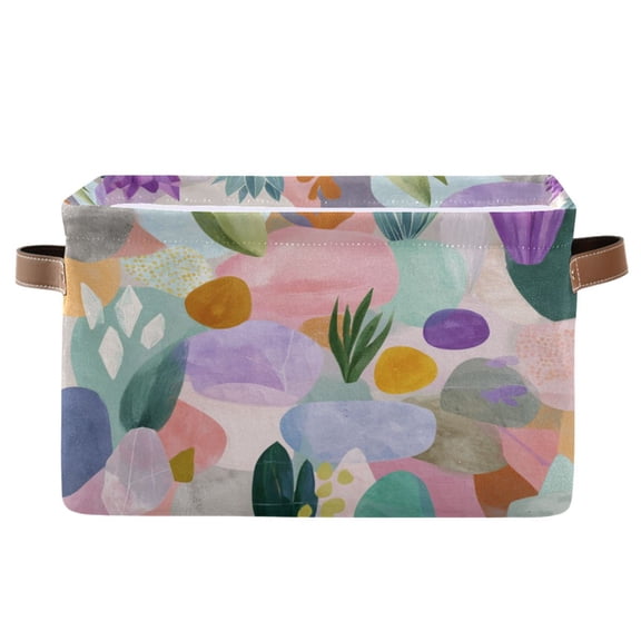 1-Pack Square Closet Organizers with Handles Open Basket Bins Abstract Shapes and Forms Pattern Storage Basket for Home Office