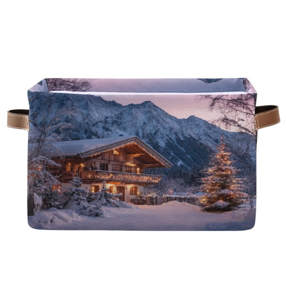 1-Pack Square Closet Organizers with Handles Open Basket Bins Beautiful Wooden Chalet Storage Basket for Home Office