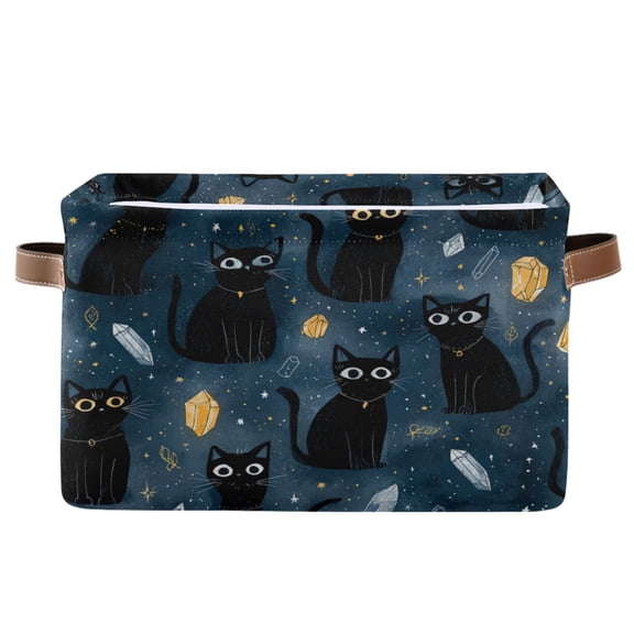 1-Pack Square Closet Organizers with Handles Open Basket Bins Black Cats and Mystical Symbols Storage Basket for Home Office