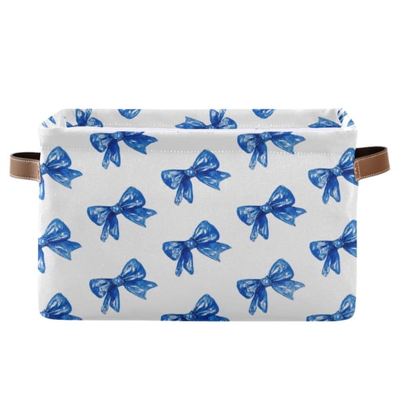 1-Pack Square Closet Organizers with Handles Open Basket Bins Blue Bows Pattern Storage Basket for Home Office
