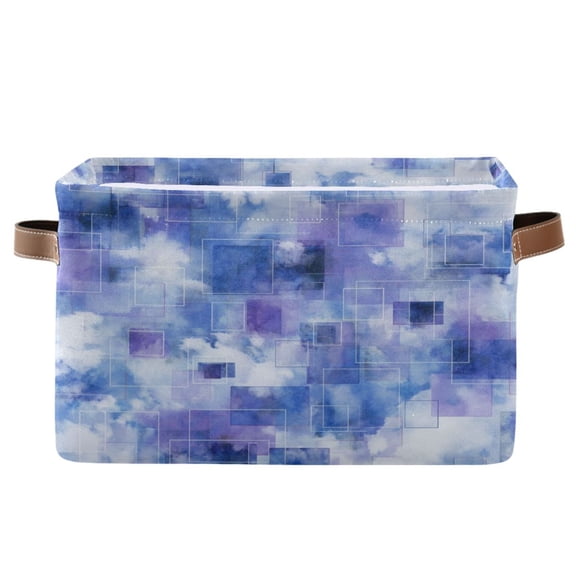 1-Pack Square Closet Organizers with Handles Open Basket Bins Blue Squares and Shapes Storage Basket for Home Office