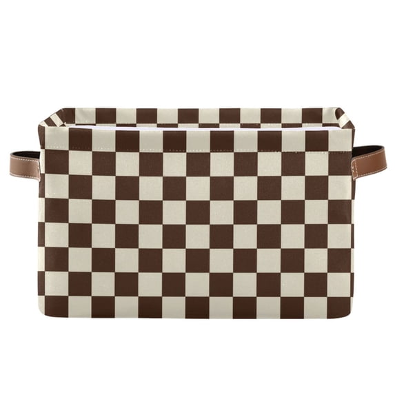 1-Pack Square Closet Organizers with Handles Open Basket Bins Brown and Cream Checkered Storage Basket for Home Office