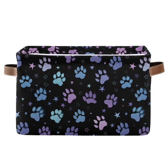 1-Pack Square Closet Organizers with Handles Open Basket Bins Colorful Dog Paw Prints Storage Basket for Home Office