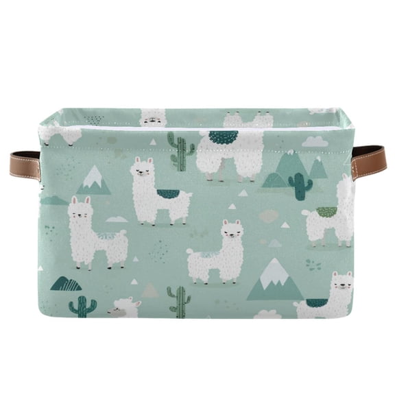 1-Pack Square Closet Organizers with Handles Open Basket Bins Cute Cartoon Llama Pattern Storage Basket for Home Office