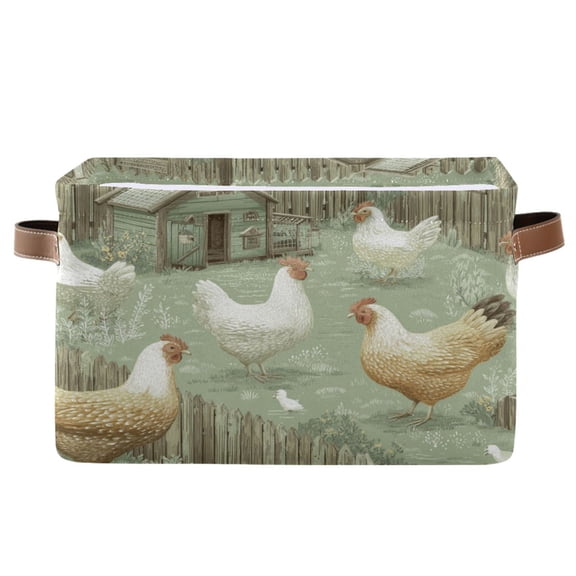 1-Pack Square Closet Organizers with Handles Open Basket Bins Cute Chickens Illustration Storage Basket for Home Office