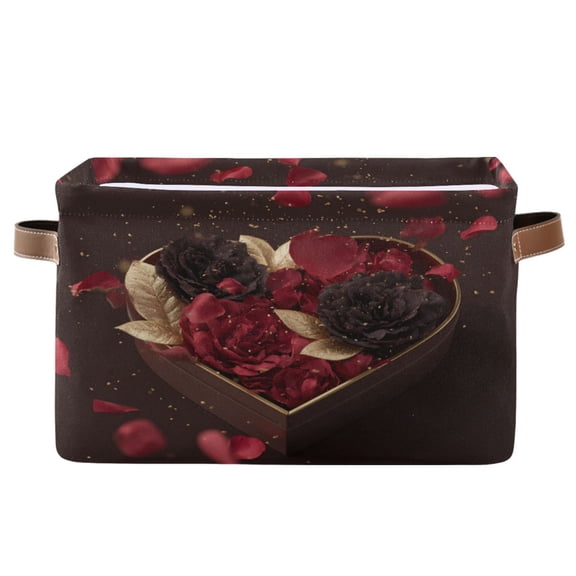 1-Pack Square Closet Organizers with Handles Open Basket Bins Elegant Heart-shaped Gift Box Storage Basket for Home Office