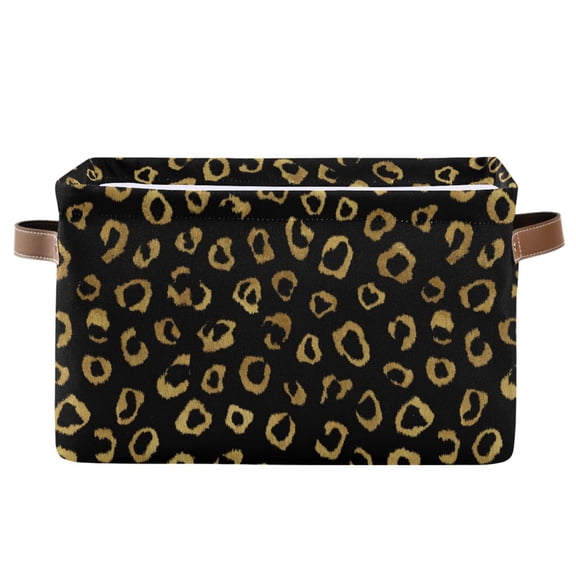 1-Pack Square Closet Organizers with Handles Open Basket Bins Gold Leopard Pattern Storage Basket for Home Office
