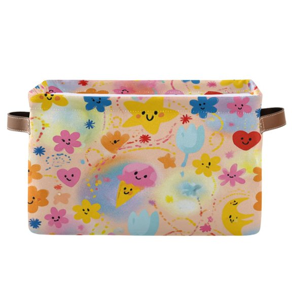 1-Pack Square Closet Organizers with Handles Open Basket Bins Gradient Smiley Face Storage Basket for Home Office