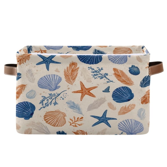 1-Pack Square Closet Organizers with Handles Open Basket Bins Hand-drawn Shell Pattern Storage Basket for Home Office