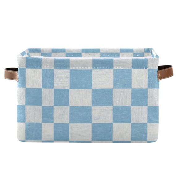 1-Pack Square Closet Organizers with Handles Open Basket Bins Light Blue and White Checkered Storage Basket for Home Office