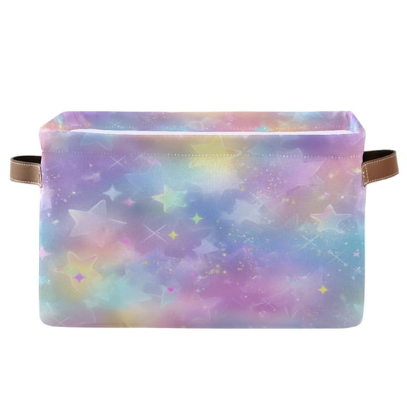 1-Pack Square Closet Organizers with Handles Open Basket Bins Pastel Colors Stars Pattern Storage Basket for Home Office