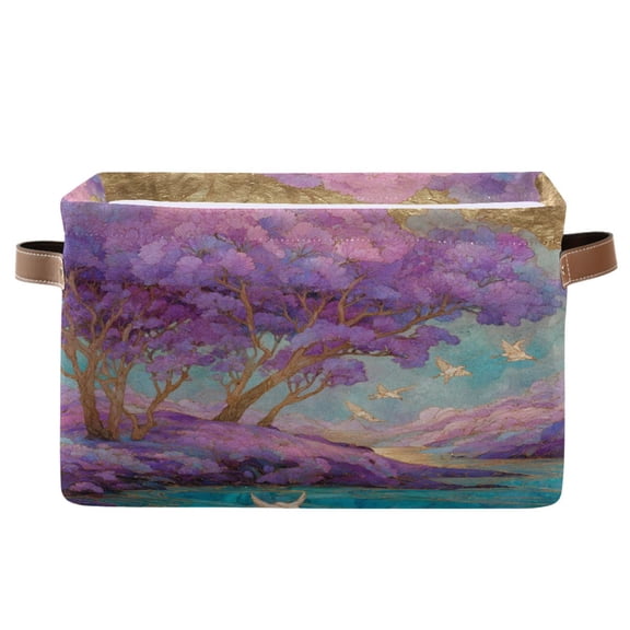 1-Pack Square Closet Organizers with Handles Open Basket Bins Purple Trees Storage Basket for Home Office