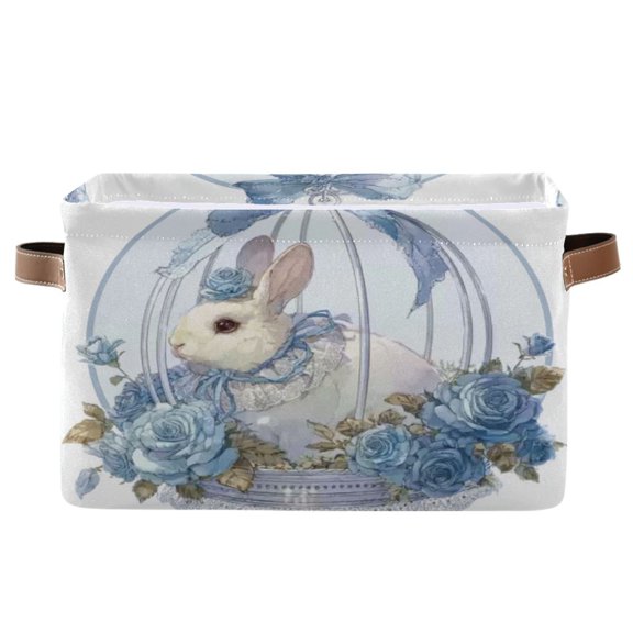 1-Pack Square Closet Organizers with Handles Open Basket Bins Rabbit Inside Glass Basket Storage Basket for Home Office
