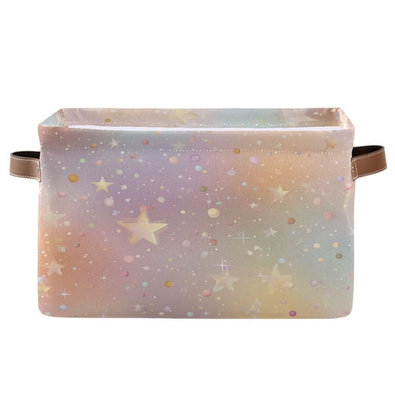 1-Pack Square Closet Organizers with Handles Open Basket Bins Rainbow-colored Stars and Dots Storage Basket for Home Office