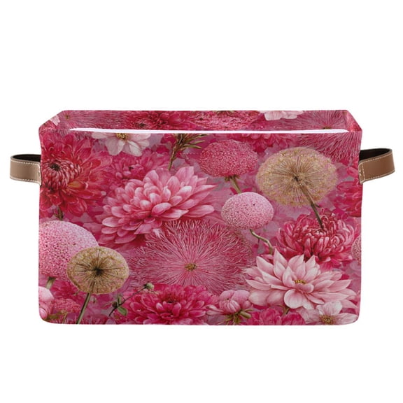 1-Pack Square Closet Organizers with Handles Open Basket Bins Red Chrysanthemum and Dandelion Storage Basket for Home Office