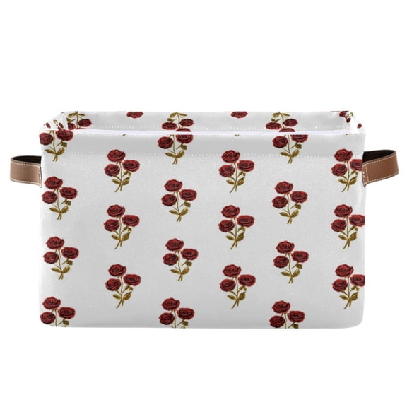1-Pack Square Closet Organizers with Handles Open Basket Bins Red Roses and Golden Leaves Storage Basket for Home Office