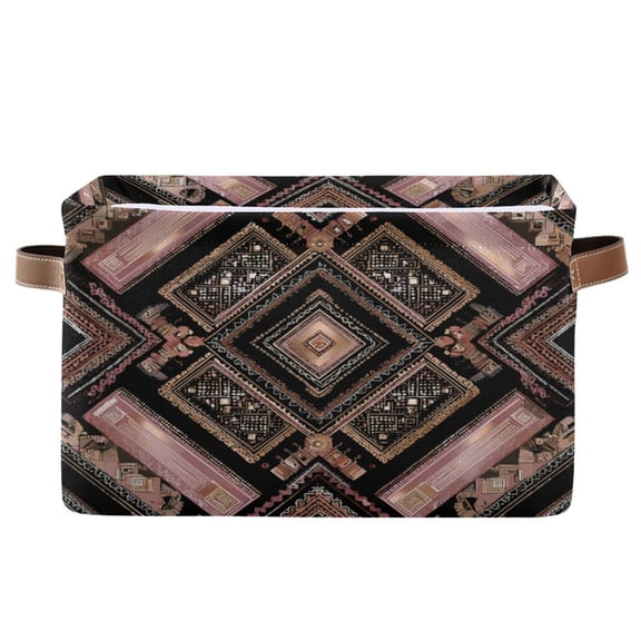 1-Pack Square Closet Organizers with Handles Open Basket Bins Retro Style Shape Pattern Storage Basket for Home Office