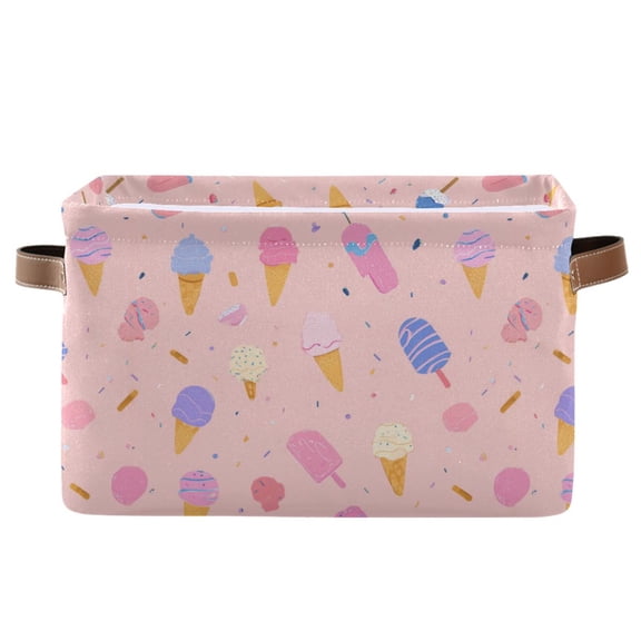 1-Pack Square Closet Organizers with Handles Open Basket Bins Summer Ice Cream Pattern Storage Basket for Home Office
