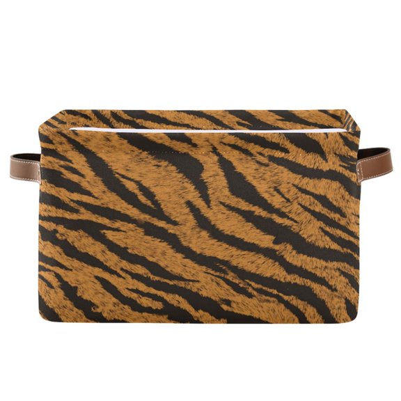 1-Pack Square Closet Organizers with Handles Open Basket Bins Tiger Stripes Pattern Storage Basket for Home Office