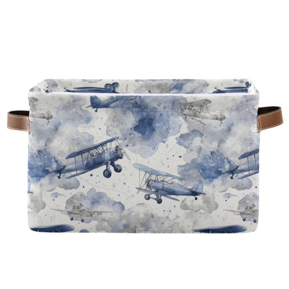 1-Pack Square Closet Organizers with Handles Open Basket Bins Watercolor Vintage Planes Storage Basket for Home Office