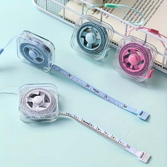 1 Pack Square Transparent Soft Tape Measure, Dual-Scale 79 Inch/ 200 CM, Mini Ruler with Lanyard and Push Button for Cloth Sewing, Fabric & Body Measurement, Blue