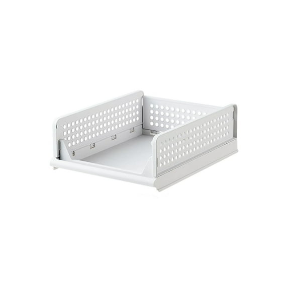 1 Pack Stackable Closet Organizer Box, Multifunctional & Foldable Closet Storage Basket for Bathroom Kitchen Laundry Room Wardrobe Storage, Space-Saving Clothes Storage Drawer Organizer,White