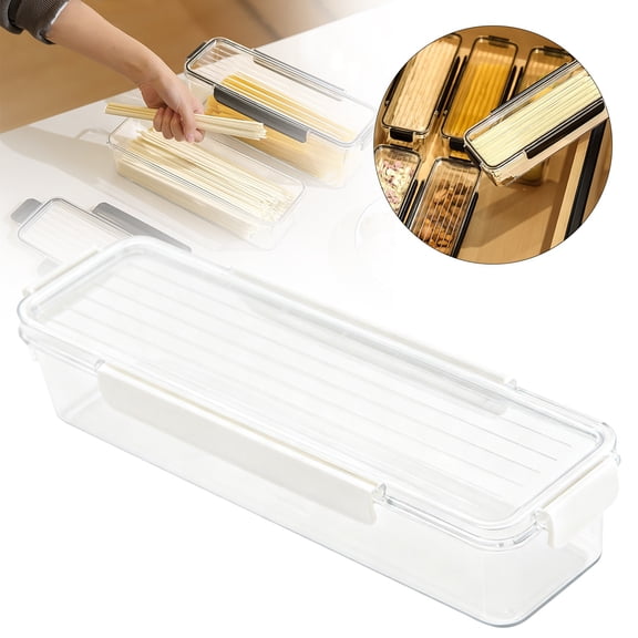 1-Pack Stackable Fridge Organizer Bin with Lid, Clear BPA-Free Food Storage Containers for Refrigerator, Fruits, Vegetables, and Drinks, Pasta Canned Box, Cereals, Sealed jar (White Short Style)