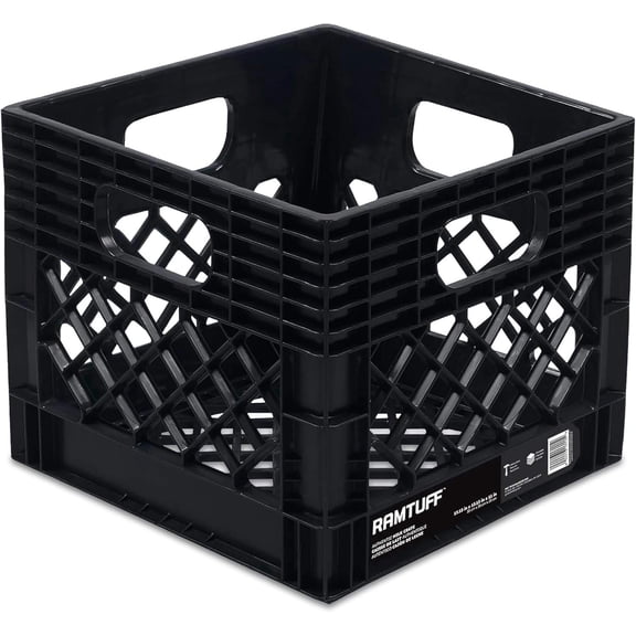 1 Pack Stackable Storage Milk Crate, Home Organizer with Reinforced Handles, 250 lb Load Capacity, Black
