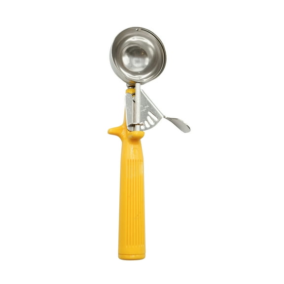 [1 Pack] Stainless Steel Ice Cream Scoop with Trigger Lever and Yellow Grip Handle - Aluminum Design Scooper for Cookie Scoop, Italian Ice, Sorbet, Cookie Dough, Gelato