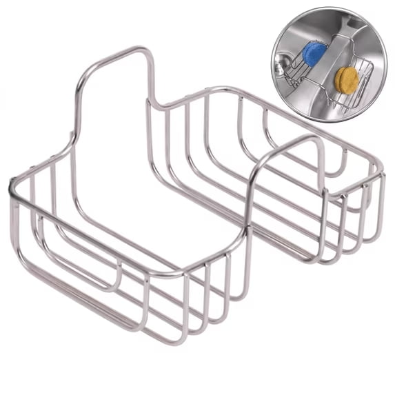 1 Pack Stainless Steel Sink Caddy, Dual Basket Divided Storage Sponge Holder, Rustproof Hollow Draining Over Sink Organizer, No Drilling Hanging Kitchen Sink Caddy for Dish Brush Drying