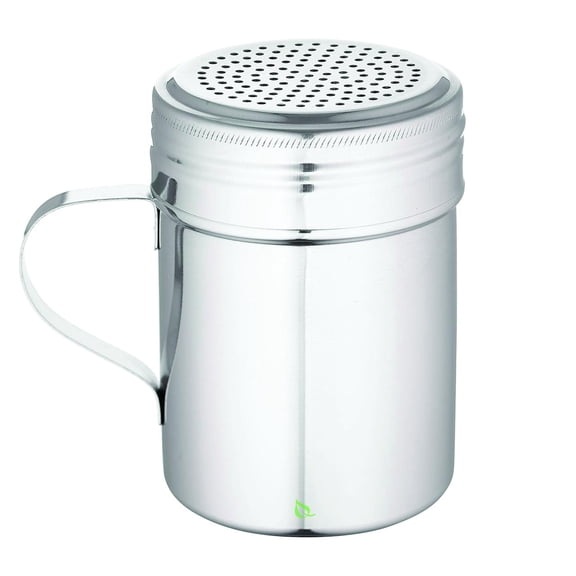 [1 Pack] Stainless Steel Versatile Dredge Shaker Set with Handles 10 Ounce - Salt, Pepper, Sugar, Condiments, Oregano, Spices Shaker for Restaurants, Baking, Cooking (10oz)