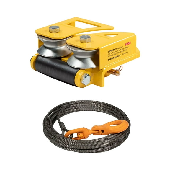 1 Pack Steel Core Winch Cable 3/8" x 75' Swivel Hook 14,400 lbs Breaking Strength & 1 Pack Side Puller Recovery Tool for Vehicle Towing & Angled Winching - 9,000 lbs WLL