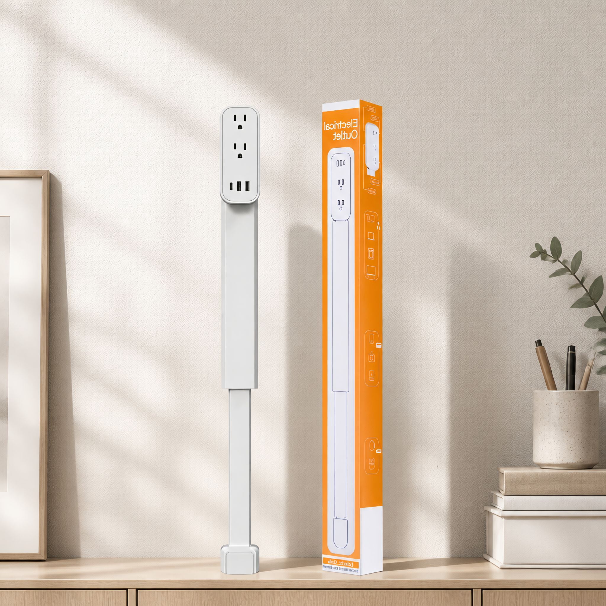 Rotated Stick 1 Pack Stick with USB A USB C and 2 AC Outlets, Extends 17.5 to 29.1 ...