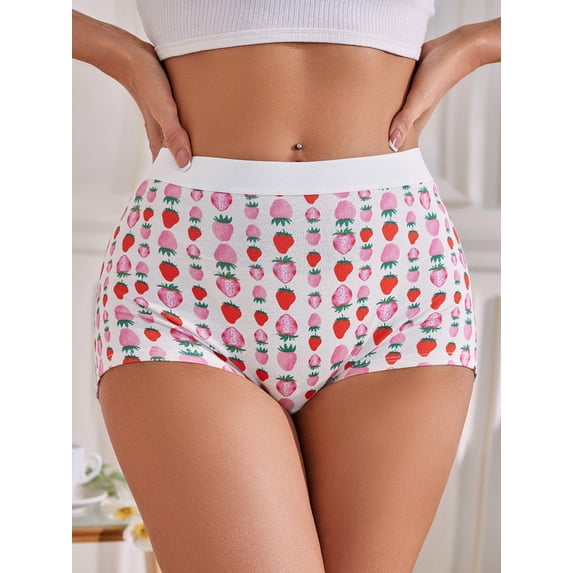 1 Pack Strawberry Print Cotton Boyshorts for Women and Girls, Women's Boyshort Underwear Full Coverage Panties Soft Stretch Boxer Briefs