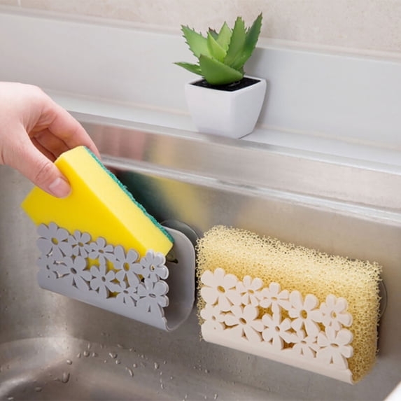 1 Pack Suction Cup Sponge Holder, Small Sink Caddy Organizer, Under Cabinet Dish Sponge & Soap Storage Rack, No-Scratch Adhesive Mount for Kitchen, Bathroom