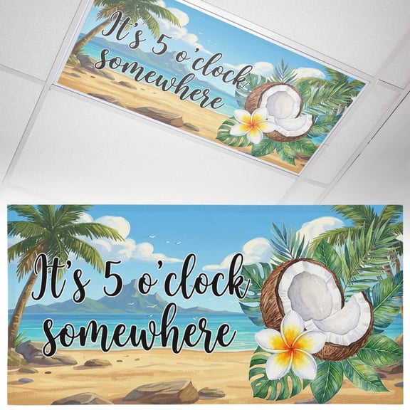 1 Pack Summer Beach Fluorescent Light Covers for Ceiling Lights It's 5 O'clock Somewhere Tropical Coconut Floral Magnetic Ceiling Light Covers Overhead Light Filters for Office Classroom Home