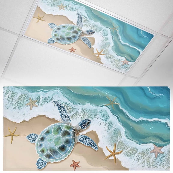 1 Pack Summer Beach Fluorescent Light Covers for Ceiling Lights Sea Turtle Spray Starfish Scenery Coastal Magnetic Ceiling Light Covers Overhead Light Filters for Office Classroom Home