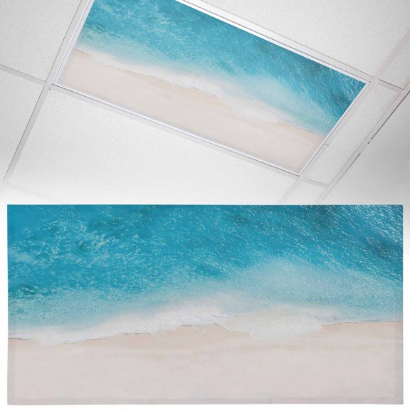 1 Pack Summer Beaches Fluorescent Light Covers for Ceiling Lights Artistic Oceans Casual Sea Waves Coastal Landscape Magnetic Ceiling Light Covers Overhead Light Filters for Office Classroom Home