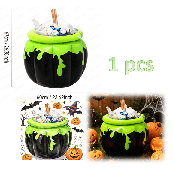 1 Pack Summer Inflatables Witch Cauldron Floating Ice Bucket, Halloween Inflatables Drink Cooler Container, Multipurpose Pool Party Supplies for Indoor Outdoor Halloween Holiday