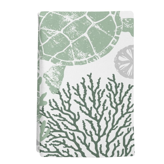 1 Pack Summer Kitchen Towels Sage Green Coastal Ocean Sea Turtle Coral Seashell Decorative Dish Towel Sets Absorbent Quick Dry Hand Cloths Tea Towels for Cooking Baking Farmhouse Gifts 18x28in
