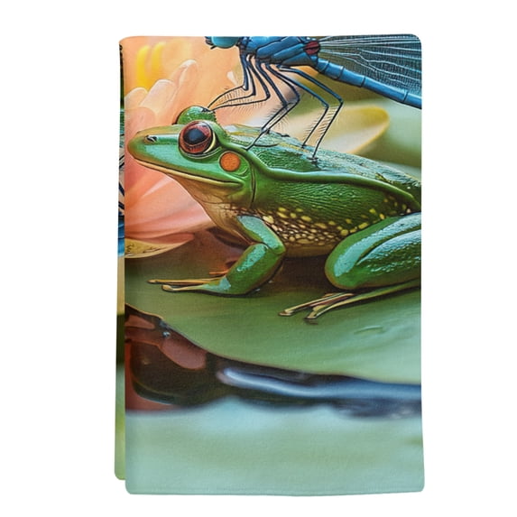 1 Pack Summer Lotus Kitchen Towels Flowers Frogs Dragonflies Animal Decorative Dish Towel Sets Absorbent Quick Dry Hand Cloths Tea Towels for Cooking Baking Farmhouse Gifts 18x28in