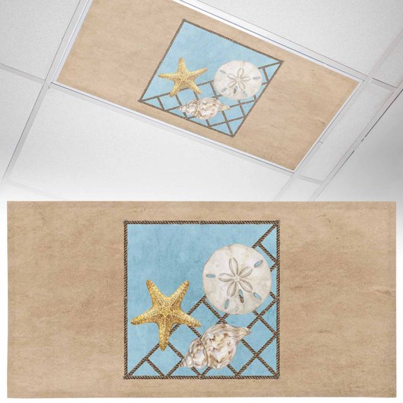 1 Pack Summer Marine Life Fluorescent Light Covers for Ceiling Lights Coastal Starfish Ocean Conch Rope Border Magnetic Ceiling Light Covers Overhead Light Filters for Office Classroom Home