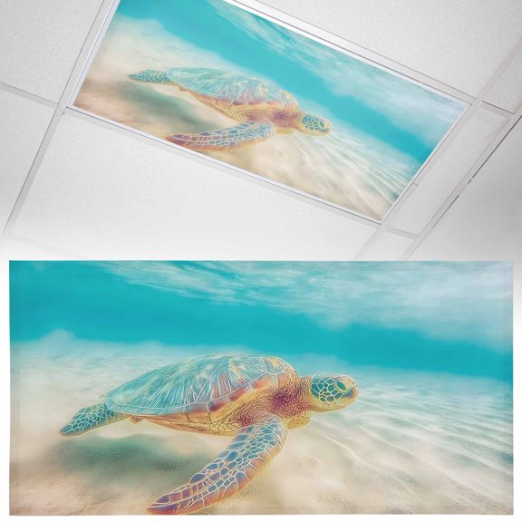 1 Pack Summer Sea Turtles Fluorescent Light Covers for Ceiling Lights Teal Blue Underwater Marine Life Sea Wave Magnetic Ceiling Light Covers Overhead Light Filters for Office Classroom Home