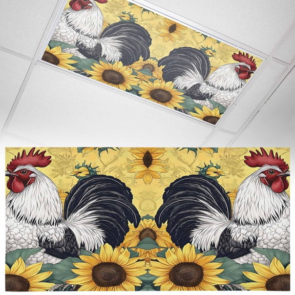 1 Pack Sunflower Rooster Fluorescent Light Covers for Ceiling Lights Vintage Flower Butterfly Watercolor Magnetic Ceiling Light Covers Overhead Light Filters for Office Classroom Home