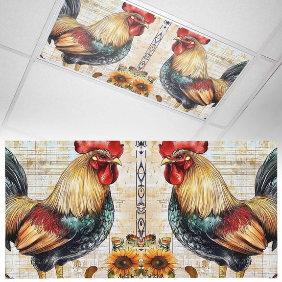 1 Pack Sunflower Rooster Fluorescent Light Covers for Ceiling Lights Vintage Flower Farm Watercolor Texture Magnetic Ceiling Light Covers Overhead Light Filters for Office Classroom Home