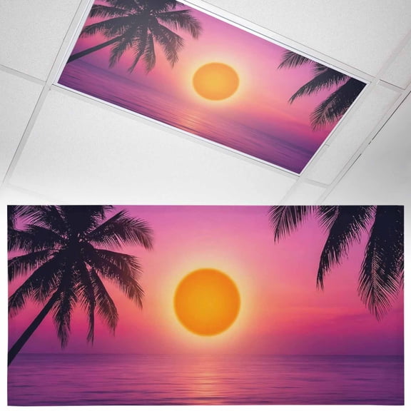 1 Pack Sunset Beach Fluorescent Light Covers for Ceiling Lights Tropical Hawaii Coconut Trees Landscape Magnetic Ceiling Light Covers Overhead Light Filters for Office Classroom Home