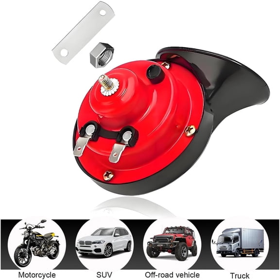 1 Pack Super Loud Car Snail Horns, 12V 300DB Durable Car Horn Kit, High Low Tone Universal Waterproof Car Air Electric Snail Horn, Vehicle Air Horn Replacement for Motorcycle Truck (Red)