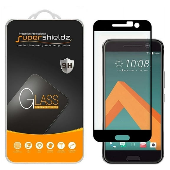 (1-Pack) Supershieldz Designed for HTC 10 Full Screen Coverage Tempered Glass Screen Protector, Anti-Scratch, Anti-Fingerprint, Bubble Free (Black Frame)