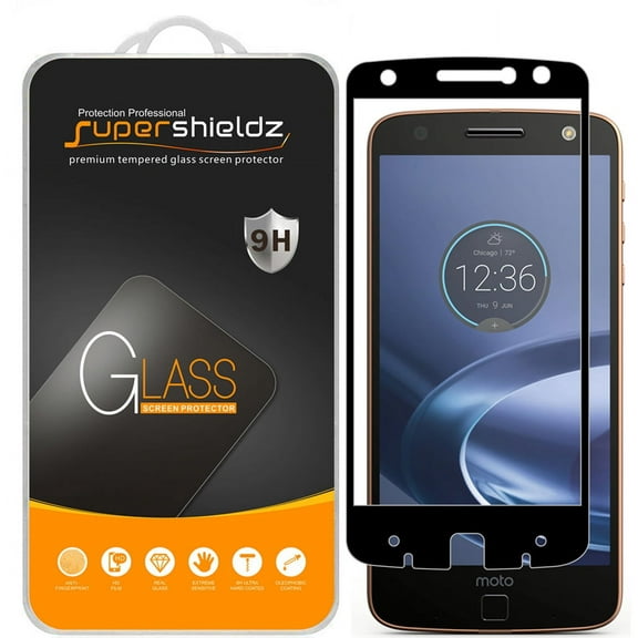 (1-Pack) Supershieldz Designed for Motorola Moto Z Force Droid [Full Screen Coverage] Tempered Glass Screen Protector, Anti-Scratch, Anti-Fingerprint, Bubble Free (Black Frame)